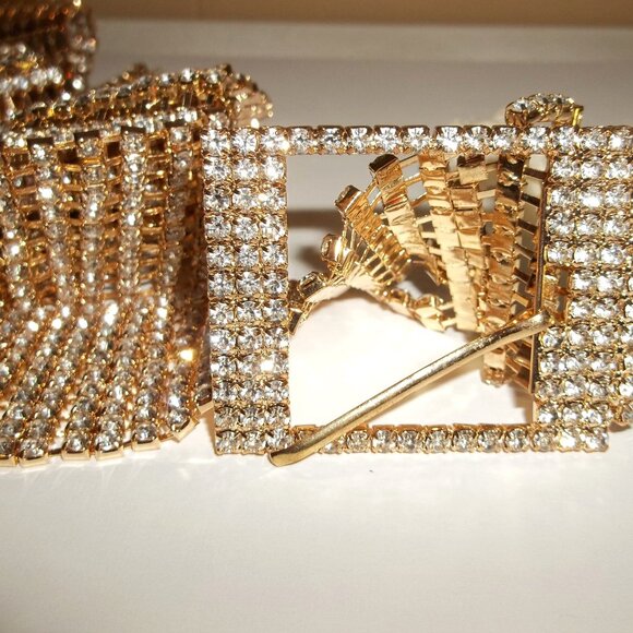 Belt Adjustable Sparkly White Faux Diamond Rhinestones and Gold Woman Girl E23 main image 5
